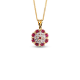Gold-Plated Ruby & White Stone Floral Pendant Set
